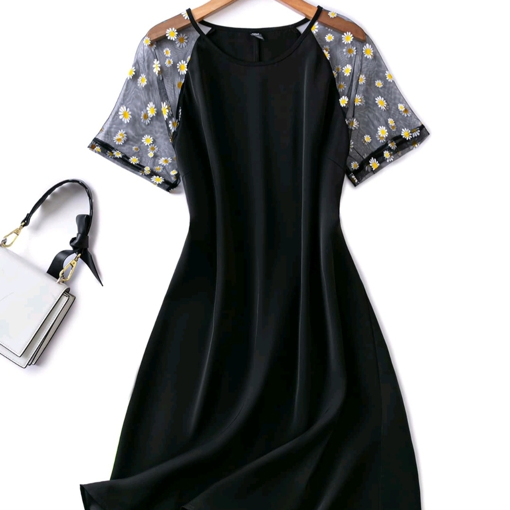 SHEIN Black Cocktail Dress with Silver Raglan Sleeves